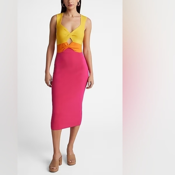 Body Contour Color Block Cutout Midi Sweater Dress - Picture 1 of 6